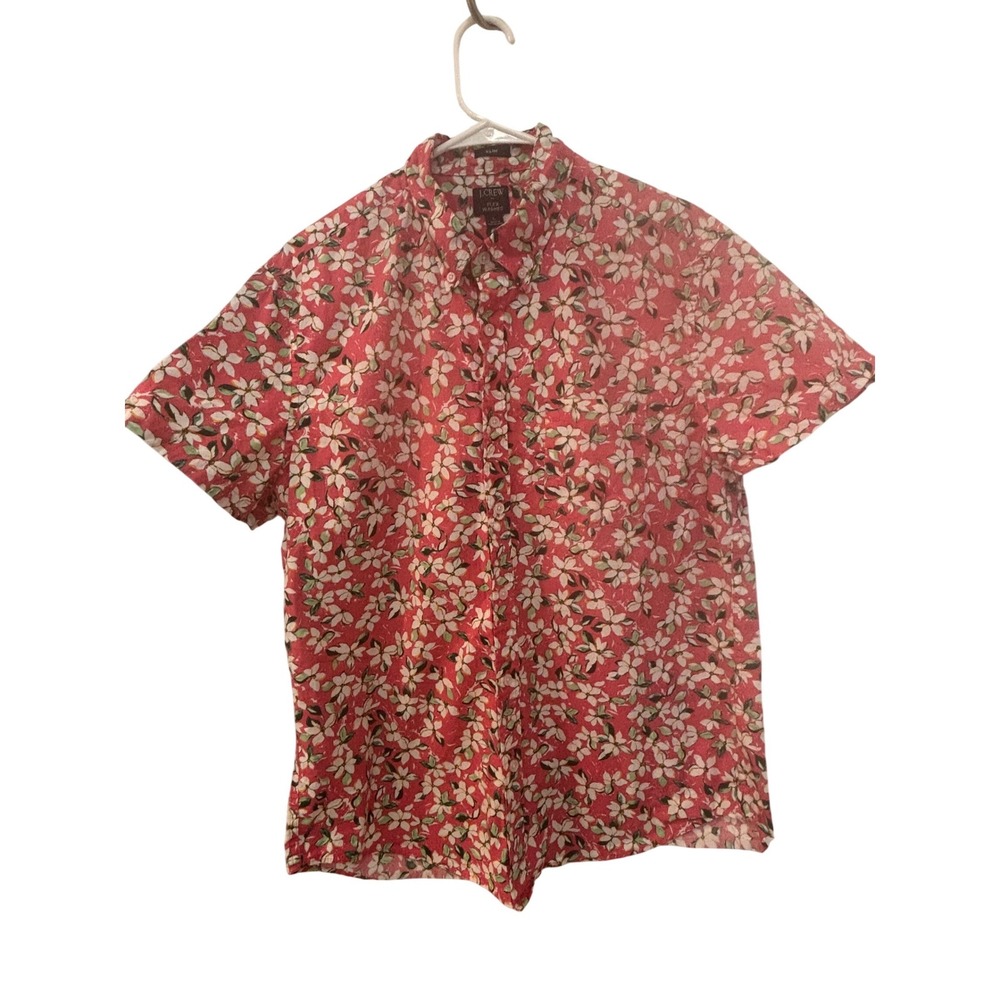 J.Crew Mens Slim Flex Washed Floral Short Sleeve Button Down Shirt Coral Large
